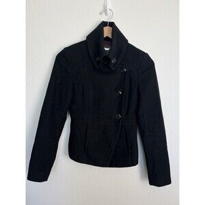 Marcs Black Wool Blend High Collar Military Style Peplum Back Jacket Size 4